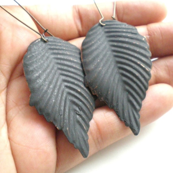 Black Leaf Hand Painted Earrings - Picture 1 of 3